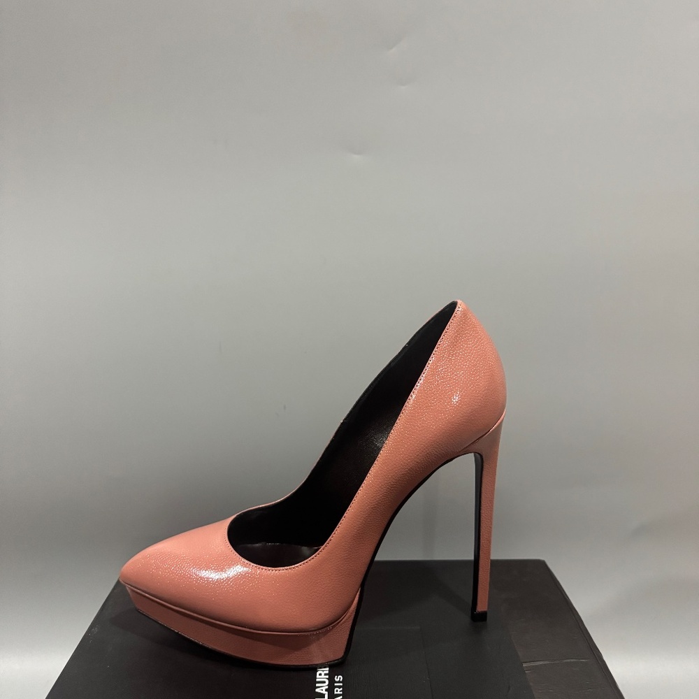 YSL Yves Saint Laurent Vieux Rose Grainy Leather Janis 105 Pumps Platforms 38